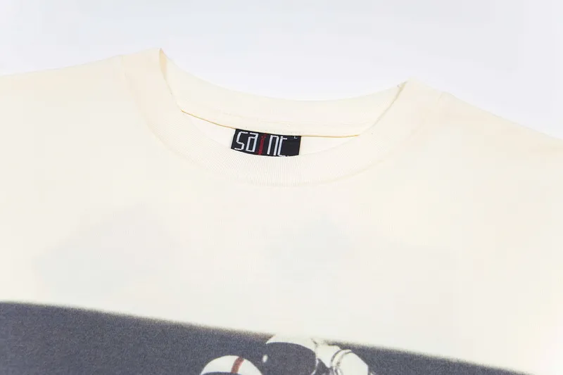 124💰S01# SAINT MICHAEL CHO fashionable astronaut print casual cotton loose short-sleeved T-shirt 15 apricot S, M, L, XL